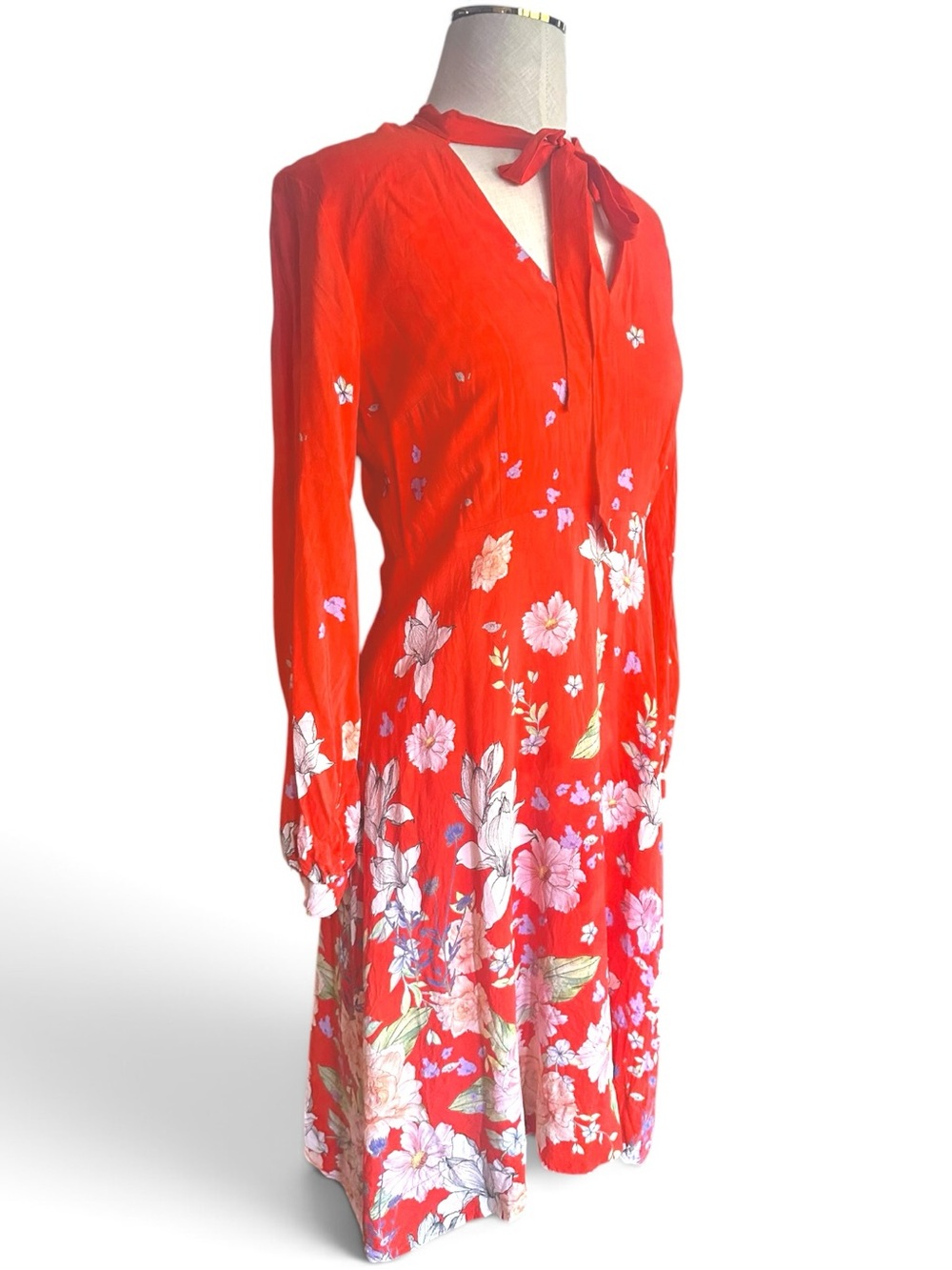 Anthropologie Moulinette Soeurs 100% Silk Floral Tie Neck Midi Dress Sz 6 - Picture 3 of 9